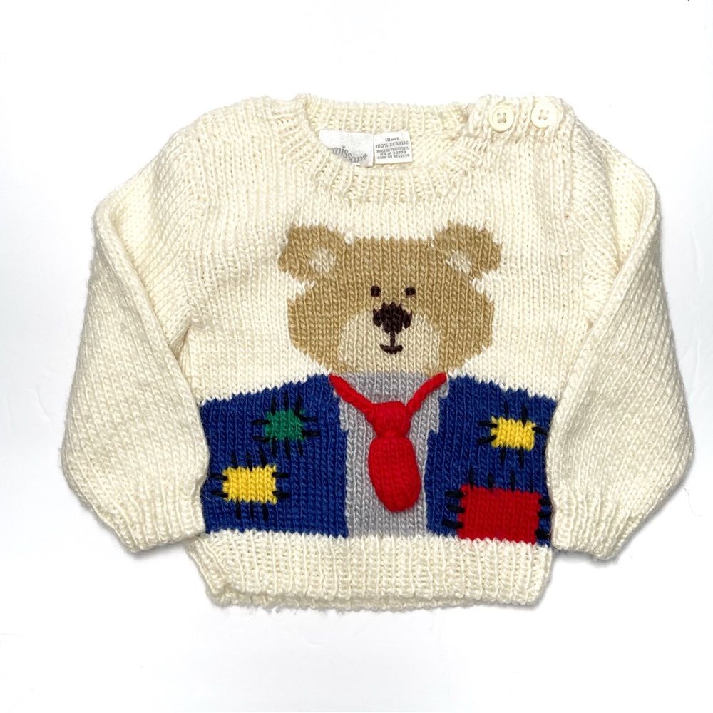 Vintage Bear Knit Sweater Unique 3D Tie 80s